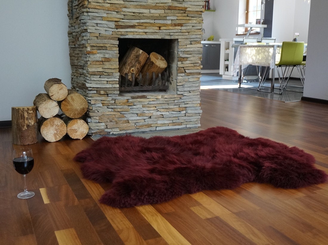 DOUBLE Original GIANT X  48 "x 48" Burgundy Genuine Natural Sheepskin Rug Exclusive rug