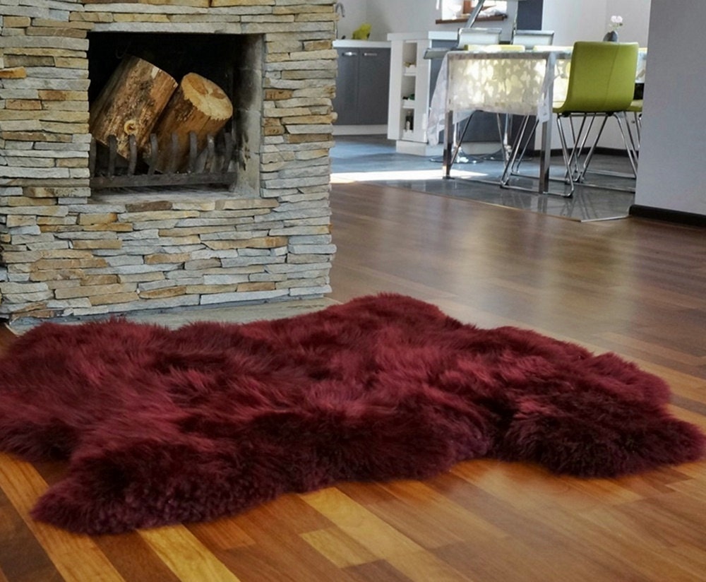 DOUBLE Original GIANT X  48 "x 48" Burgundy Genuine Natural Sheepskin Rug Exclusive rug