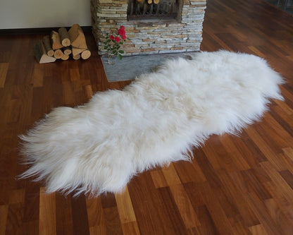 GIANT  Double SHEEPSKIN Icelandic    White Cream Throw Genuine leather Sheep Skin 79" x 36"Decorative rug White comfy, cozy, hair is thick