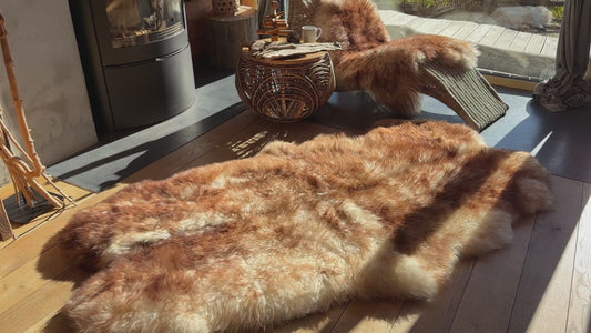 GIANT RUG FOUR sheepskin  Brown Throw Genuine leather Sheep Skin Decorative rug Brown comfy, cozy, Natural very thic!