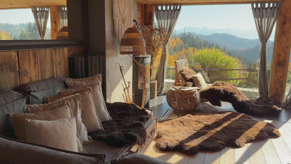GIANT RUG Four SHEEPSKIN Brown Throw Genuine Leather Sheep Skin Decorative rug - Brown comfy, cozy, natural very thick!